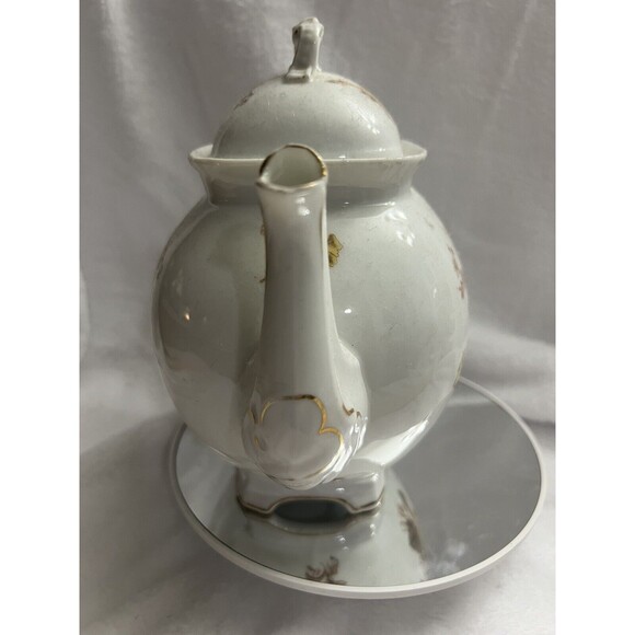 Limoge Teapot White with Gold Flowers Stamped Limoges France 9 Inches - Picture 7 of 16